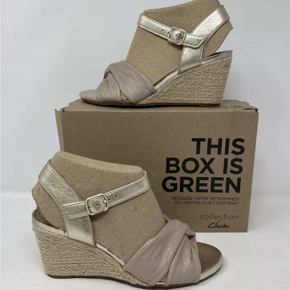 CLARKS Margee Beth Espadrille Wedge Sandal‎ Ankle Strap in Natural Size 6.5
